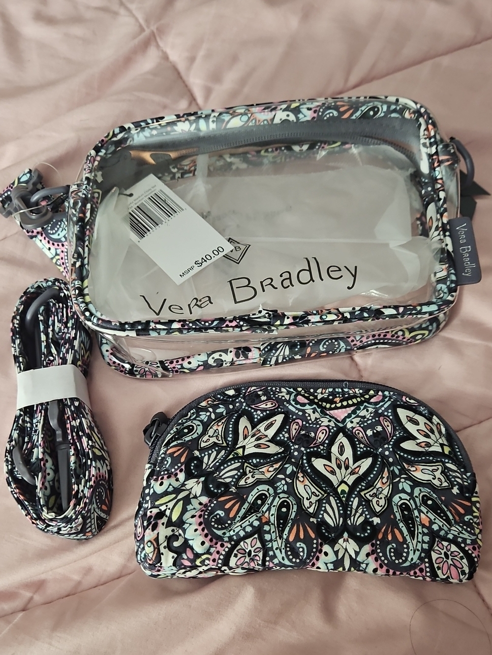 Vera Bradley Multicolor Paisley Clear Cosmetic Bag & Fabric Pouch Crossbody